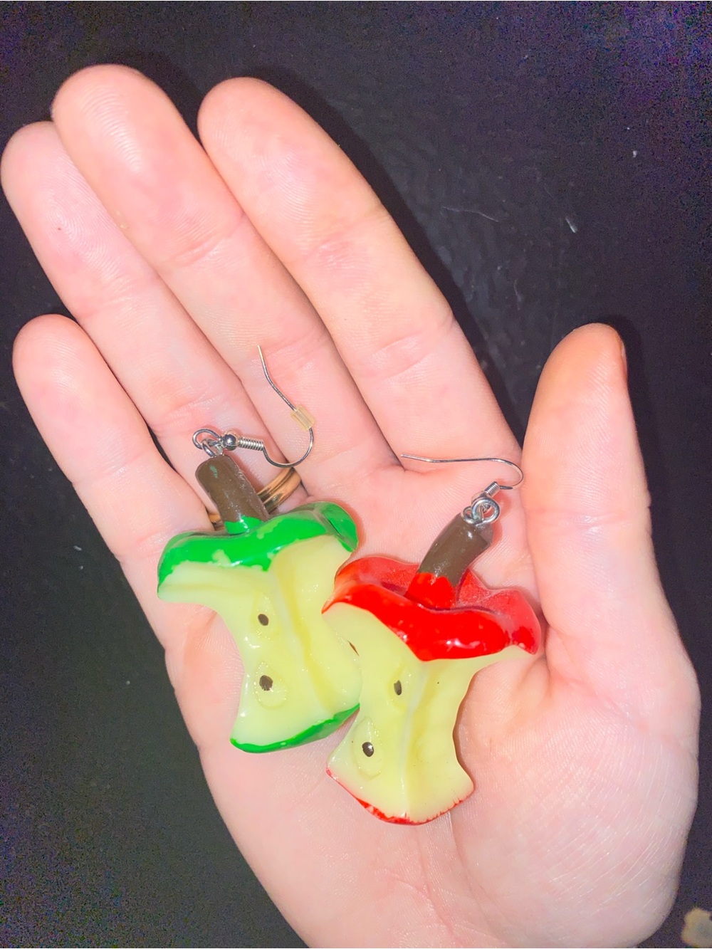 Cute Apple Core Dangle Earrings - Red & Green